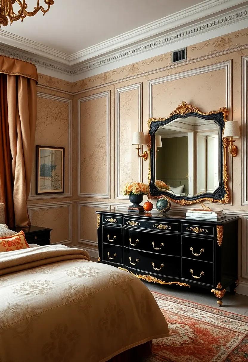 Antique Victorian Dressers with Glossy Ebony Wood and Polished Gold Brass Handles Showcasing Supreme Elegance