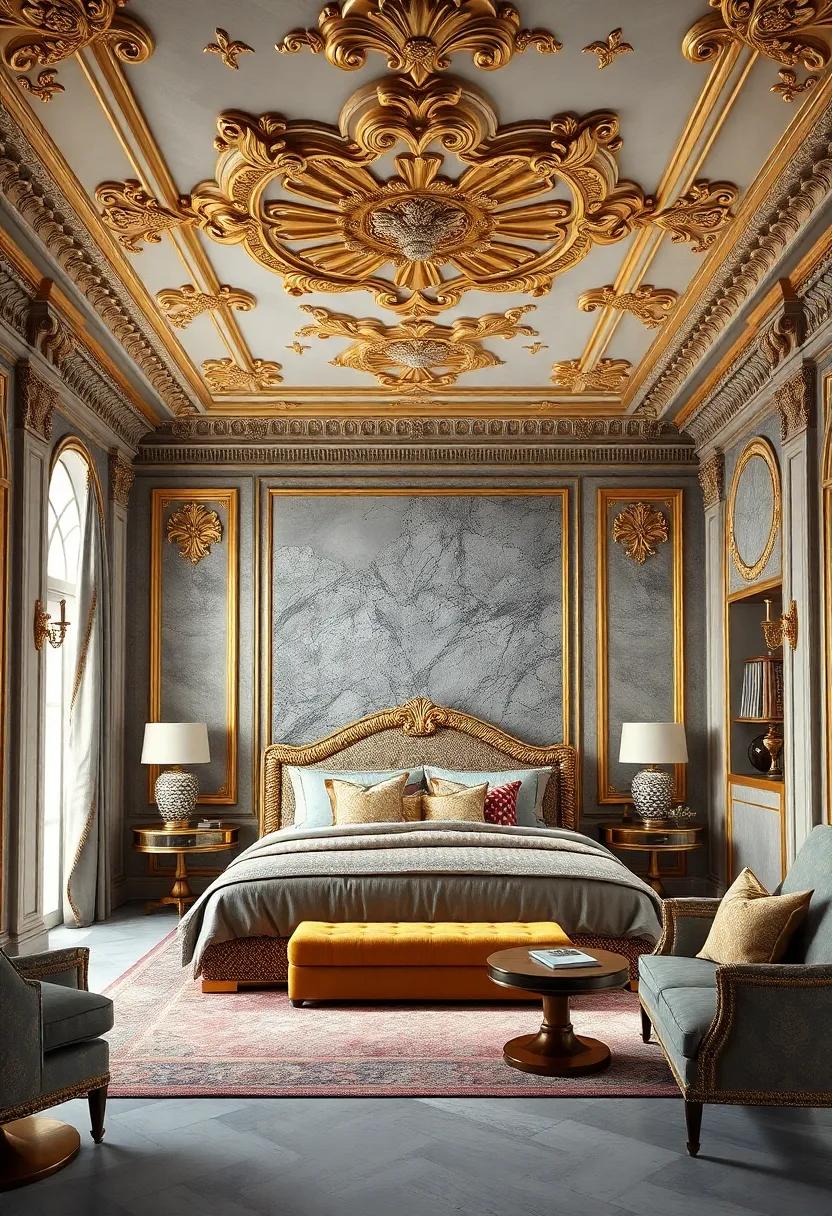 Magnificent Ceiling Medallions and Cornice Molding Finished with Polished Gold Leaf to Frame a Regal Room