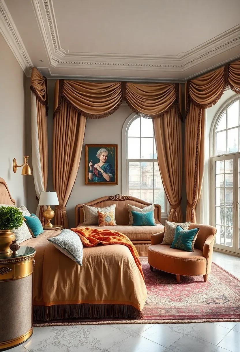Heavy Tassel Curtain Tiebacks and Fringe Details Adding Dramatic Touches to Opulent Window Treatments