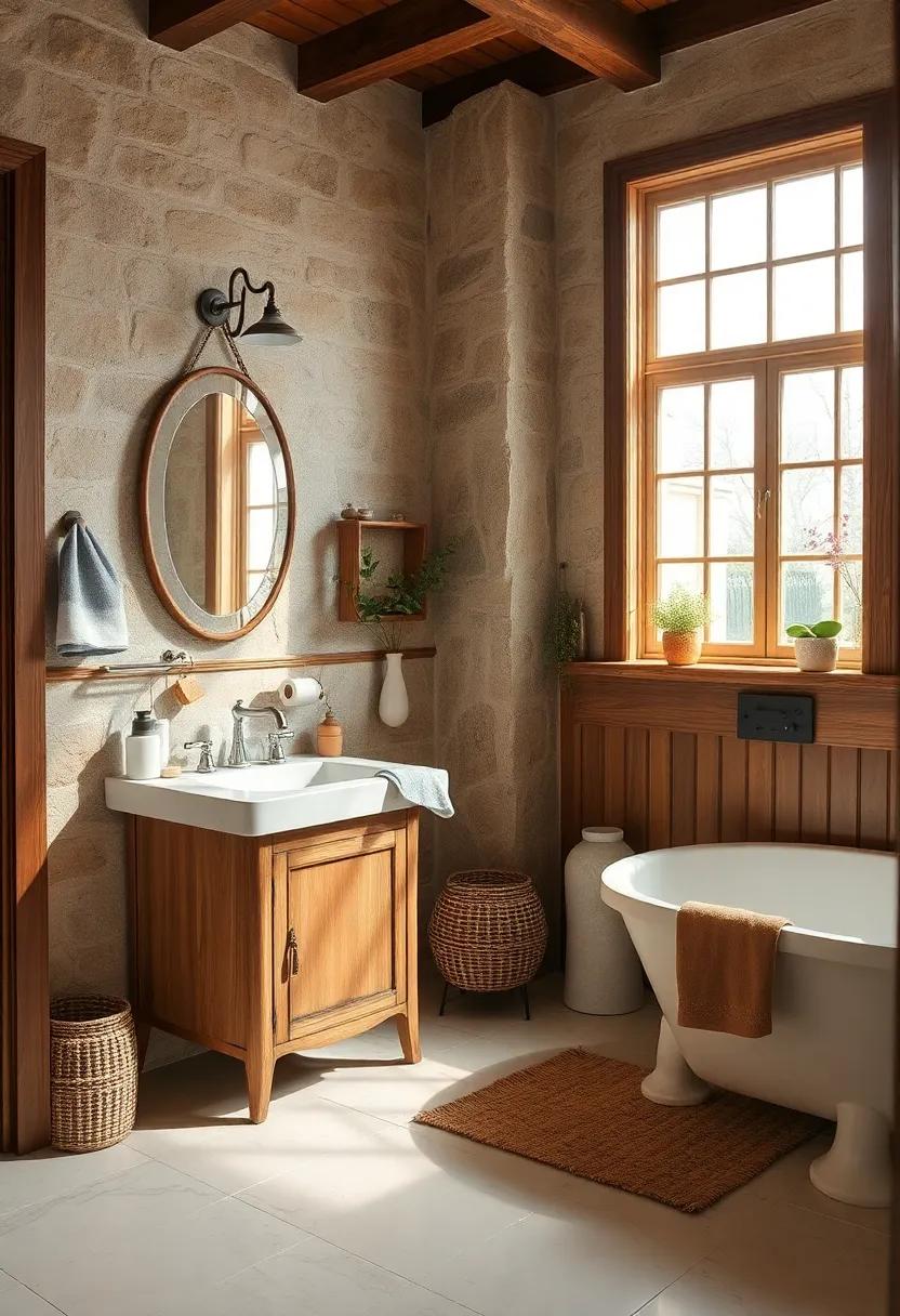 Timeless Elegance Captured Through Antique Bathroom Fixtures and Weathered Wood Accents
