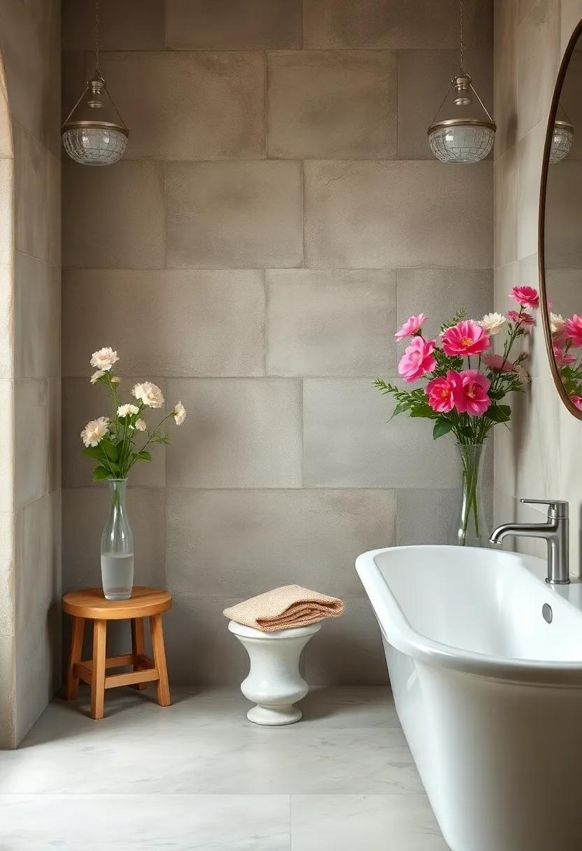 Delicate Fresh Flowers in Vintage Vases Lending Life and Color to Shabby Chic Restorations