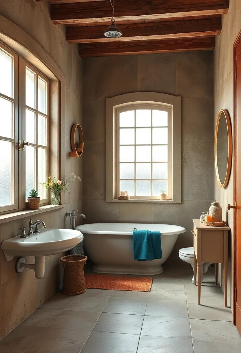 Embracing Natural Light Through Frosted Paned Windows Highlighting Weathered Bathroom Surfaces