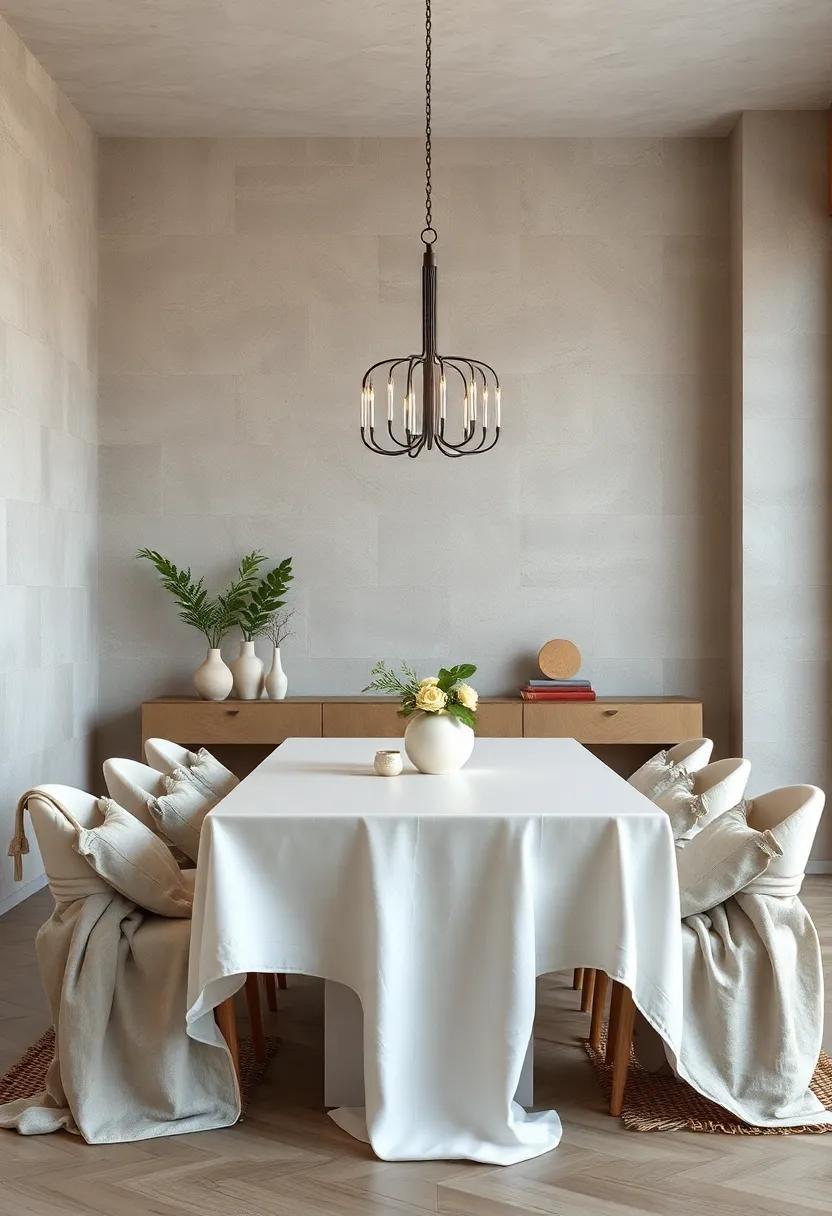 The Contrast of Textured Linens Draped Gracefully Over a White Dining Table