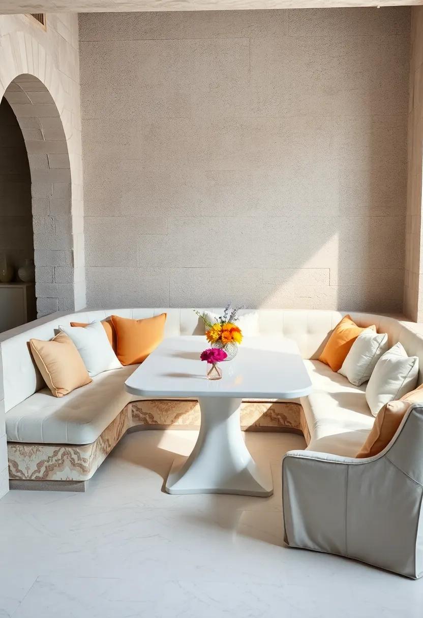 A Cozy Corner With Plush Seating Surrounding a Serene White Dining Table