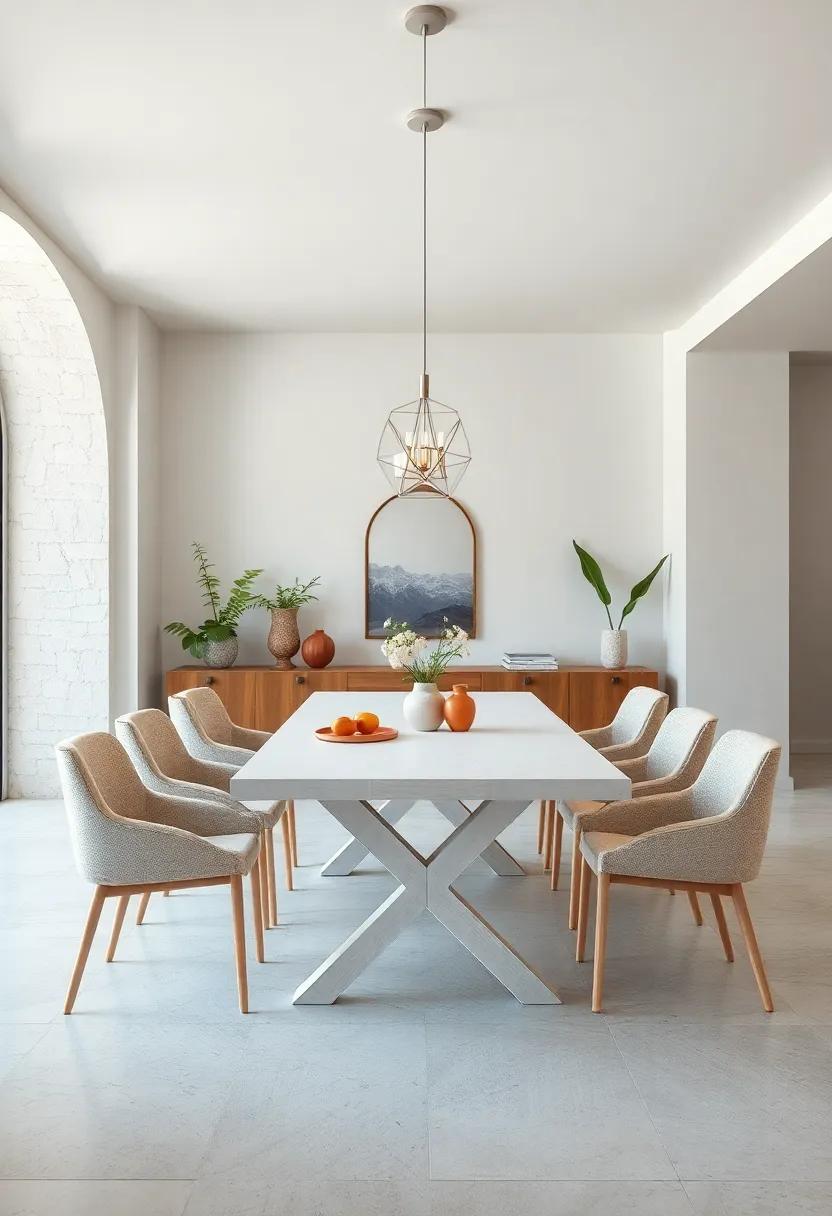 A Handcrafted Wooden White Dining Table Amidst Soft, Neutral Color Palettes