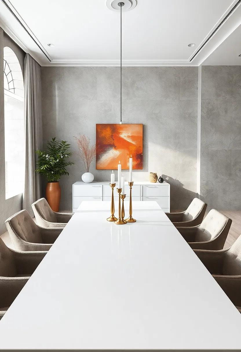 Sculptural Candlesticks Casting Gentle Shadows Over a White Dining Table