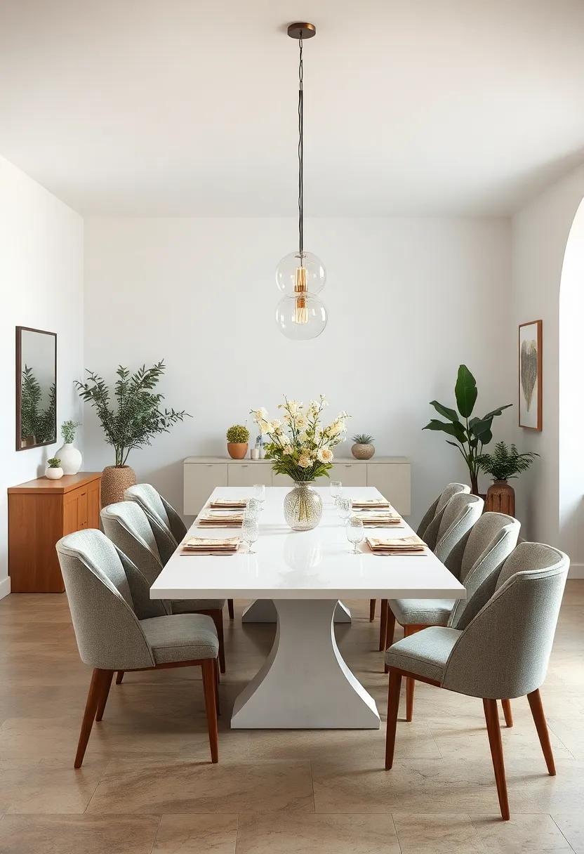 Subdued Earth Tones Enhancing the Serene Ambiance of a White Dining Room