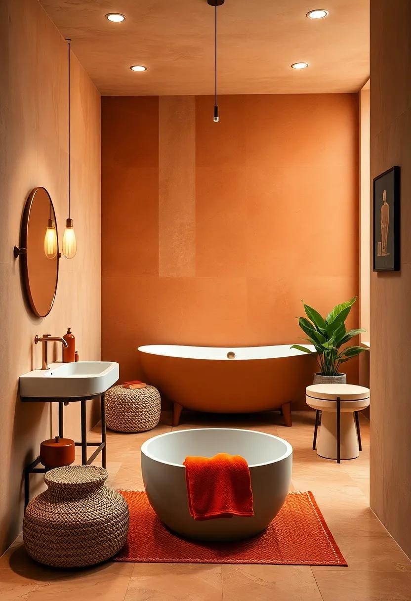 Copper And Burnt Orange Palettes Adding Warm, Inviting Atmosphere To Small Bathrooms