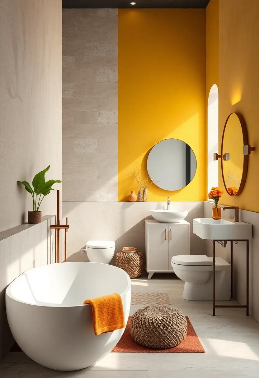 Sunny Yellows And Golden Shades Adding Cheerful Sunshine To Bathroom Corners