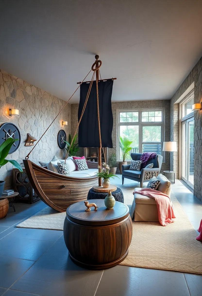 Designing A Whimsical Pirate Ship Deck With Weathered Wood And Nautical Rope Accents For Outdoor Adventure