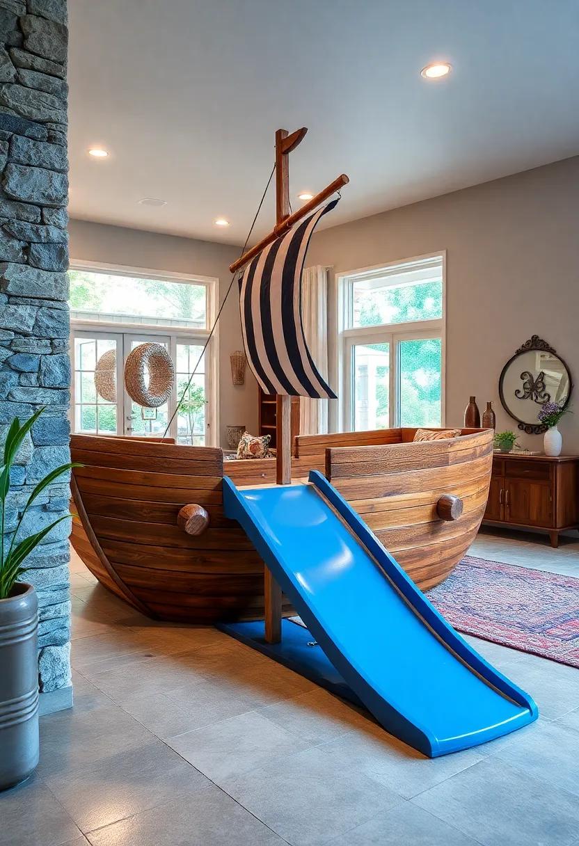 Integrating A Pirate Ship Slide That Mimics A Launching Lifeboat For Dynamic Play Excitement