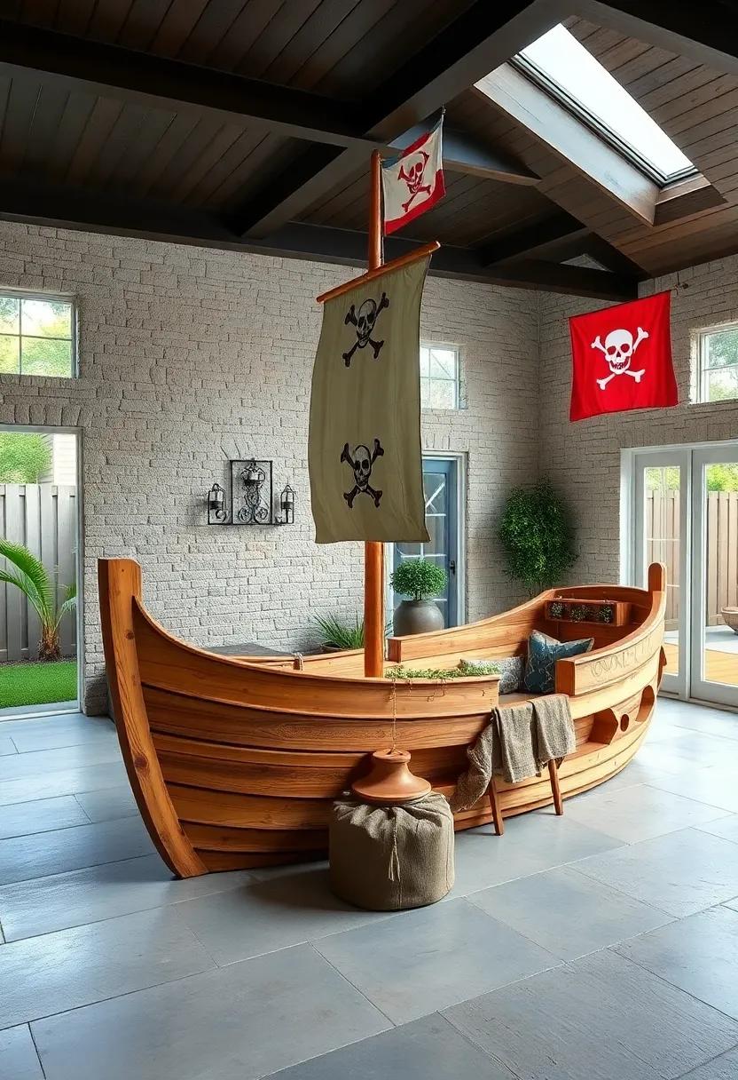 Incorporating Brightly Painted Pirate Flags And Jolly Roger Symbols Flapping In The Backyard Breeze