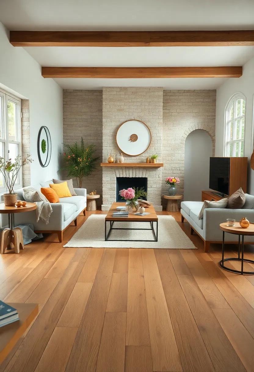 Seasonal Florals and Natural Elements Complementing Natural Wood Flooring in a Rustic Farmhouse Interior