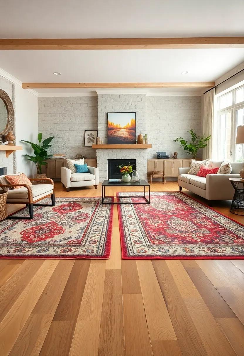 Creamy White Walls and Natural Wood Floors Creating a Serene Backdrop for Farmhouse Living Rooms