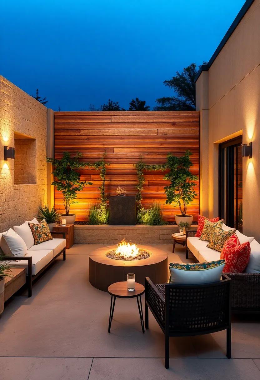 Bold Statement Fences with Integrated Seating Spaces Designed Around Fire Pits for Gathering Warmth