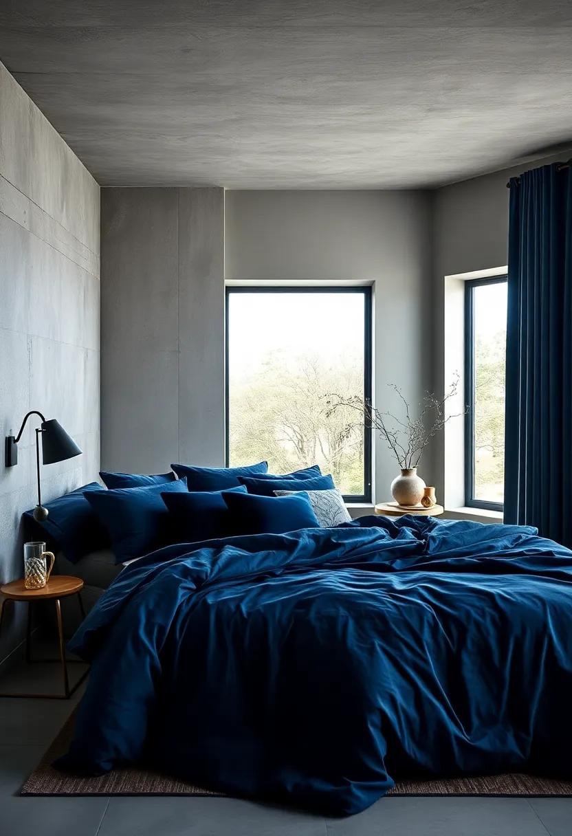 Cozy Up With Layered Navy Blue Bedding In Various Shades And Rich Fabrics For Depth And Warmth