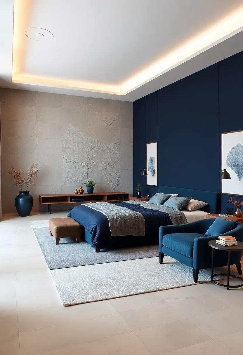 Minimalist Navy Blue Bedroom Designs With Sleek Furniture And Clean Lines For A Modern Luxury Look