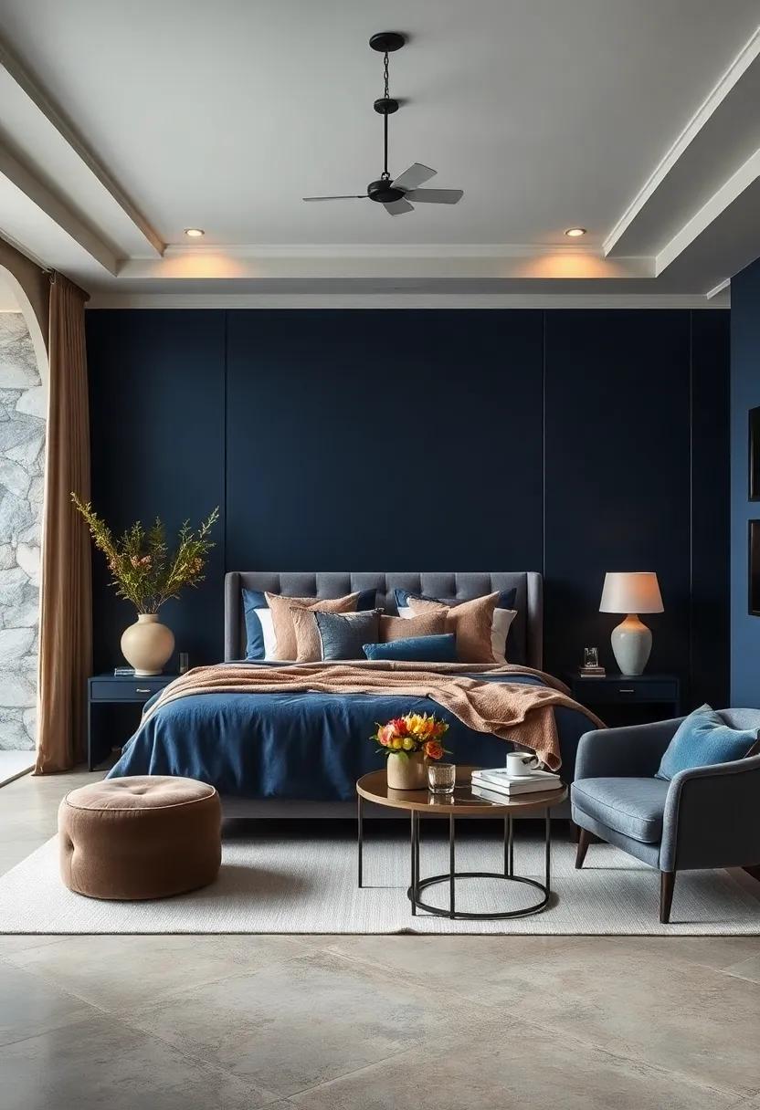 Subdued Navy Blue Shades Paired With Warm Taupe And Creams To Balance Luxury With Softness