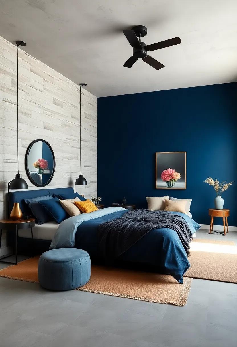 Navy Blue Accent Walls Combined With Soft Lighting To Create A Relaxing And Inviting Atmosphere