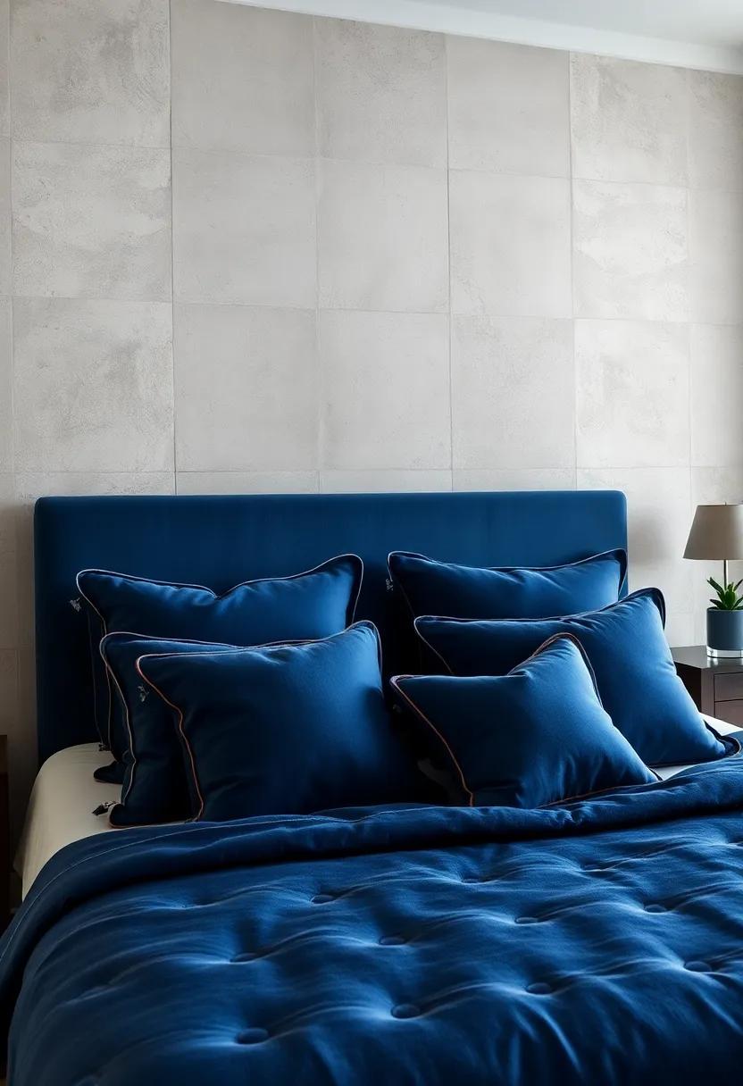 Navy Blue Walls Paired With Crisp White Trim Creating A Classic Contrast In A Spacious Bedroom