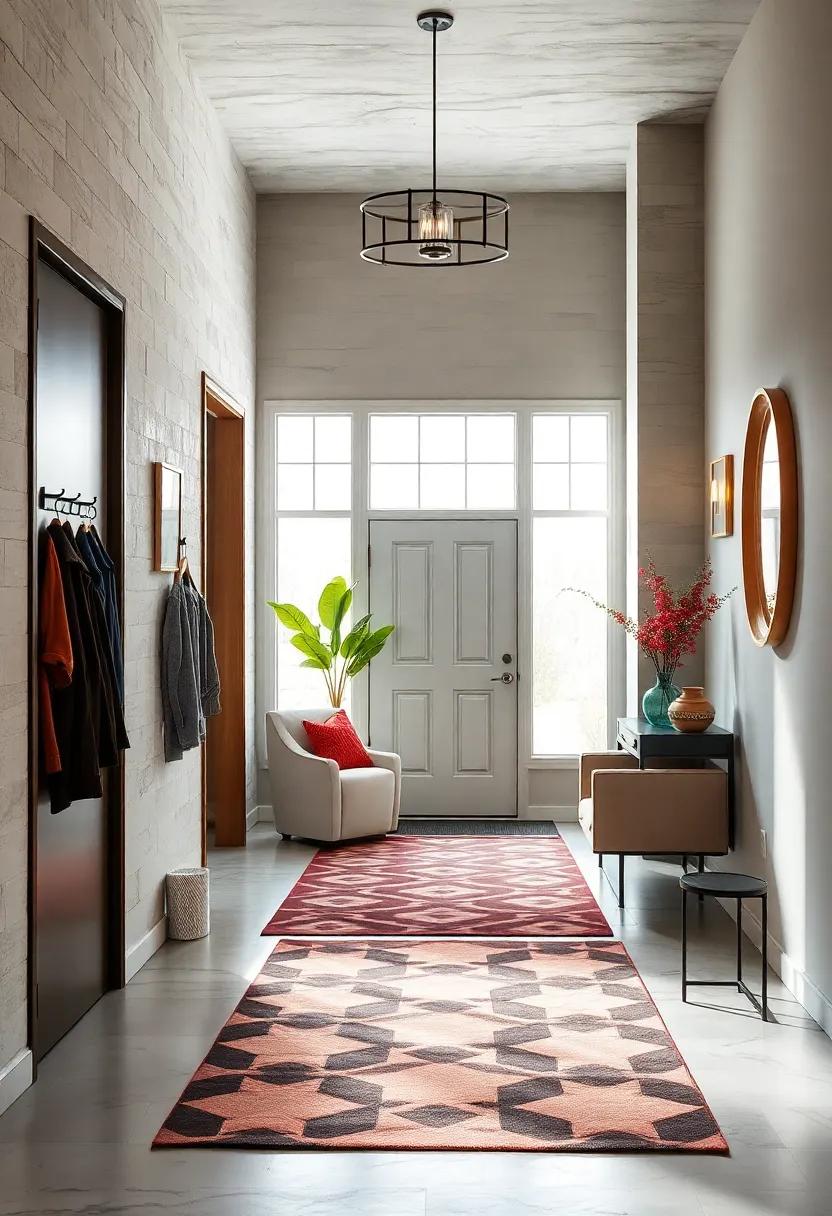 Geometric Patterned Rugs Defining Space and Adding a Pop of Color to Entryways
