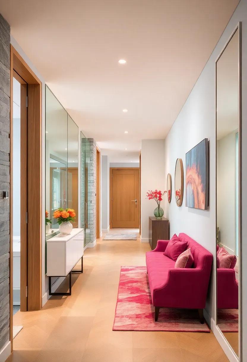 Mirror Panels with Integrated Storage Reflecting Style and Expanding Hallway Perception