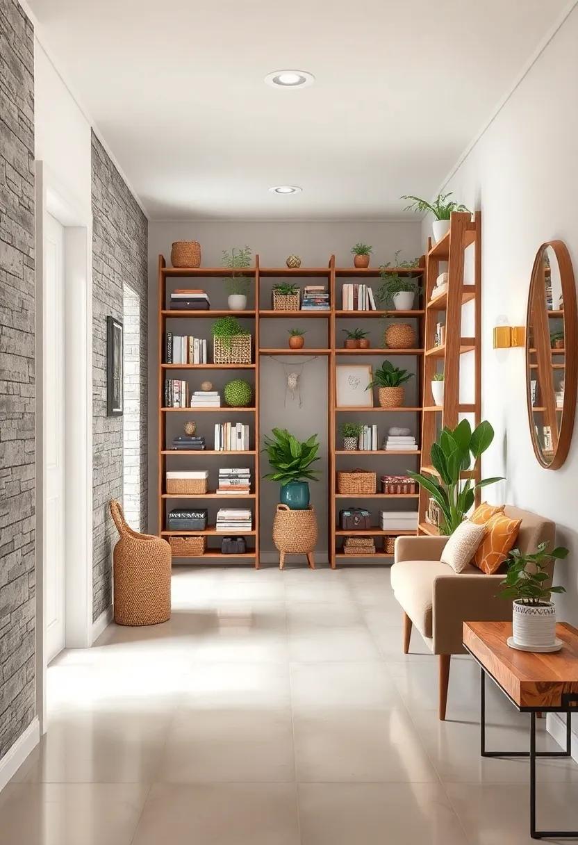 Repurposed Ladder Shelves Showcasing Books, Plants, and Storage Boxes in Stylish Vertical Layouts