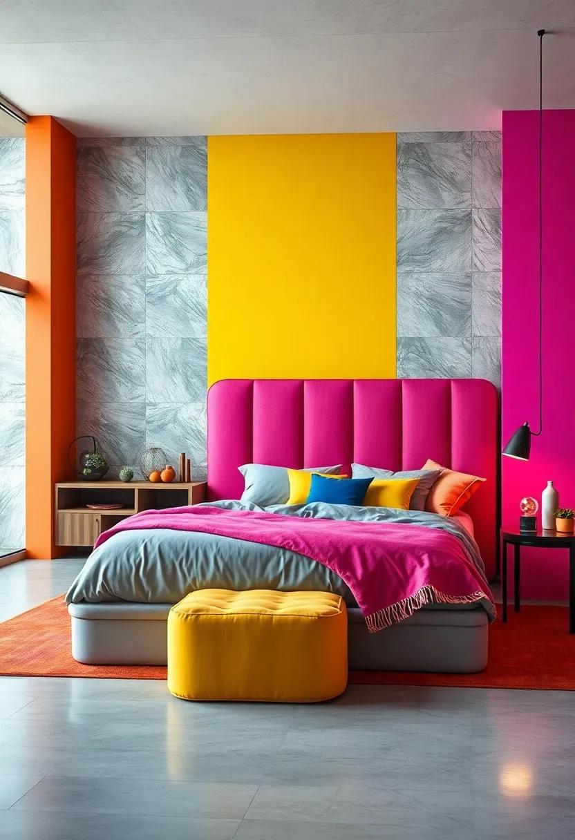 Vivid Color Blocks Combining Retro and Contemporary Elements to Energize a Modern Bedroom Space