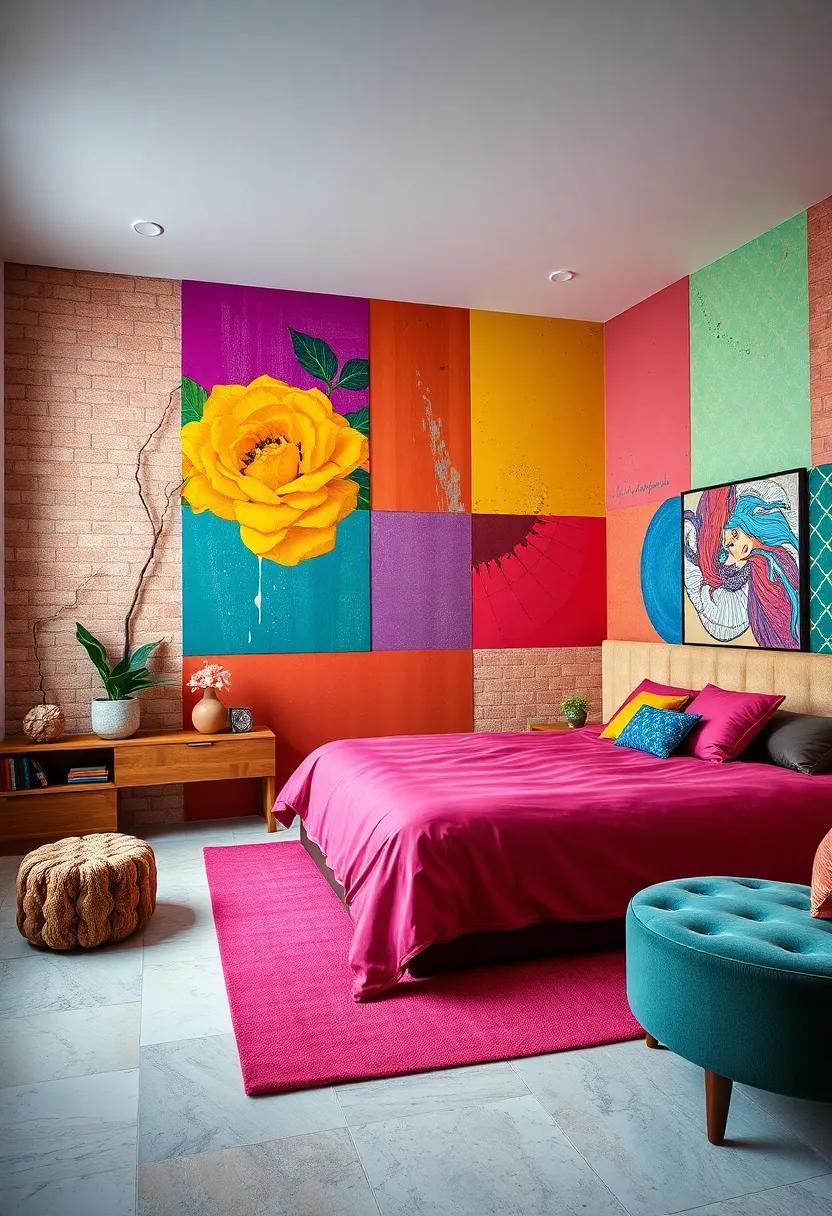 Dynamic Wall Panels Using Mixed Media and Bright Patterns to Create a Lively Atmosphere