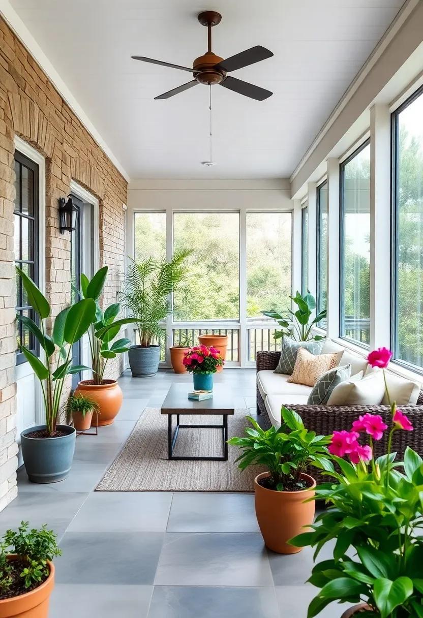 Adding Lush Greenery And Potted Plants That Bring Freshness And Life To The Porch Space