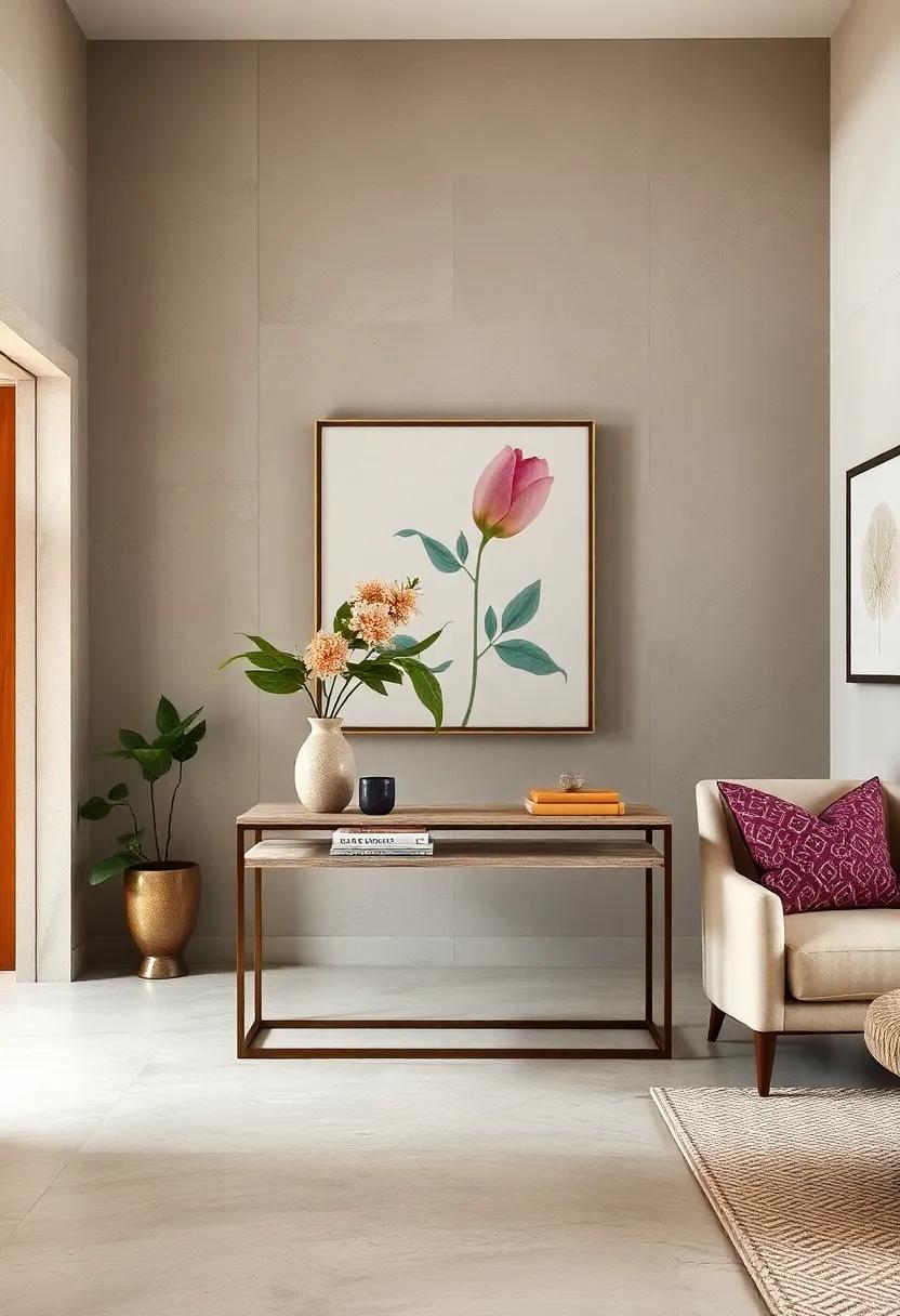 Slim Console Tables Incorporating Botanical Prints and Natural Materials for Earthy Entryway Vibes