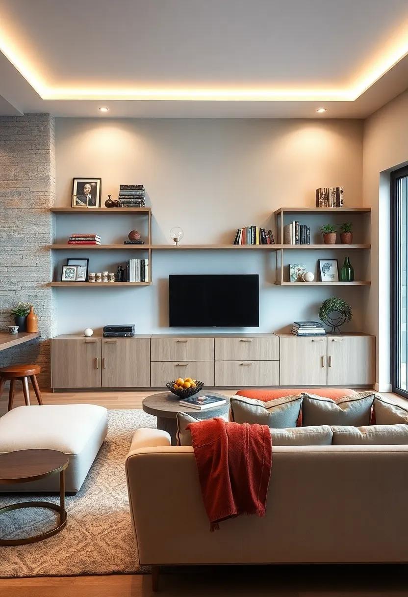 Optimizing Wall Space Over Sofas With Multi-Purpose Shelving That Holds Books, Decor, and Essentials