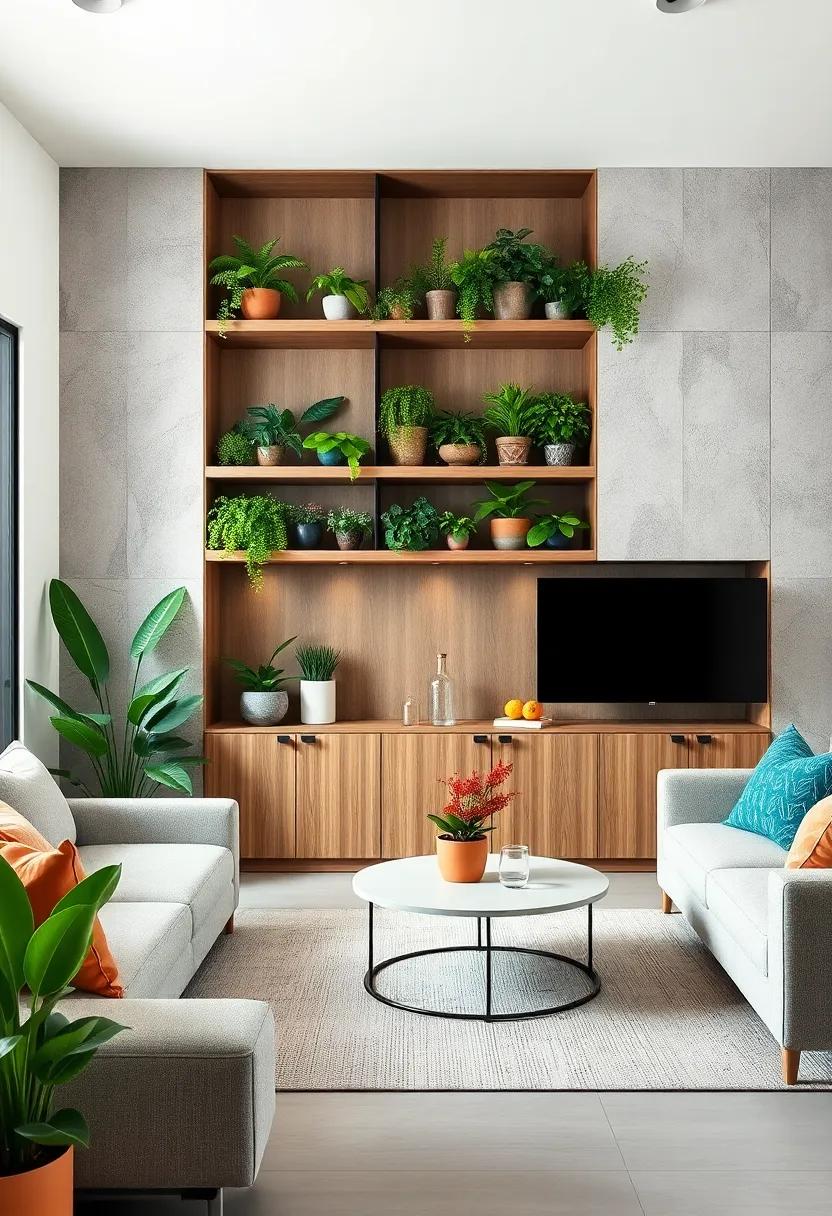 Integrating Greenery Into Wall Units Through Built-In Planters for a Fresh and Vibrant Small Space