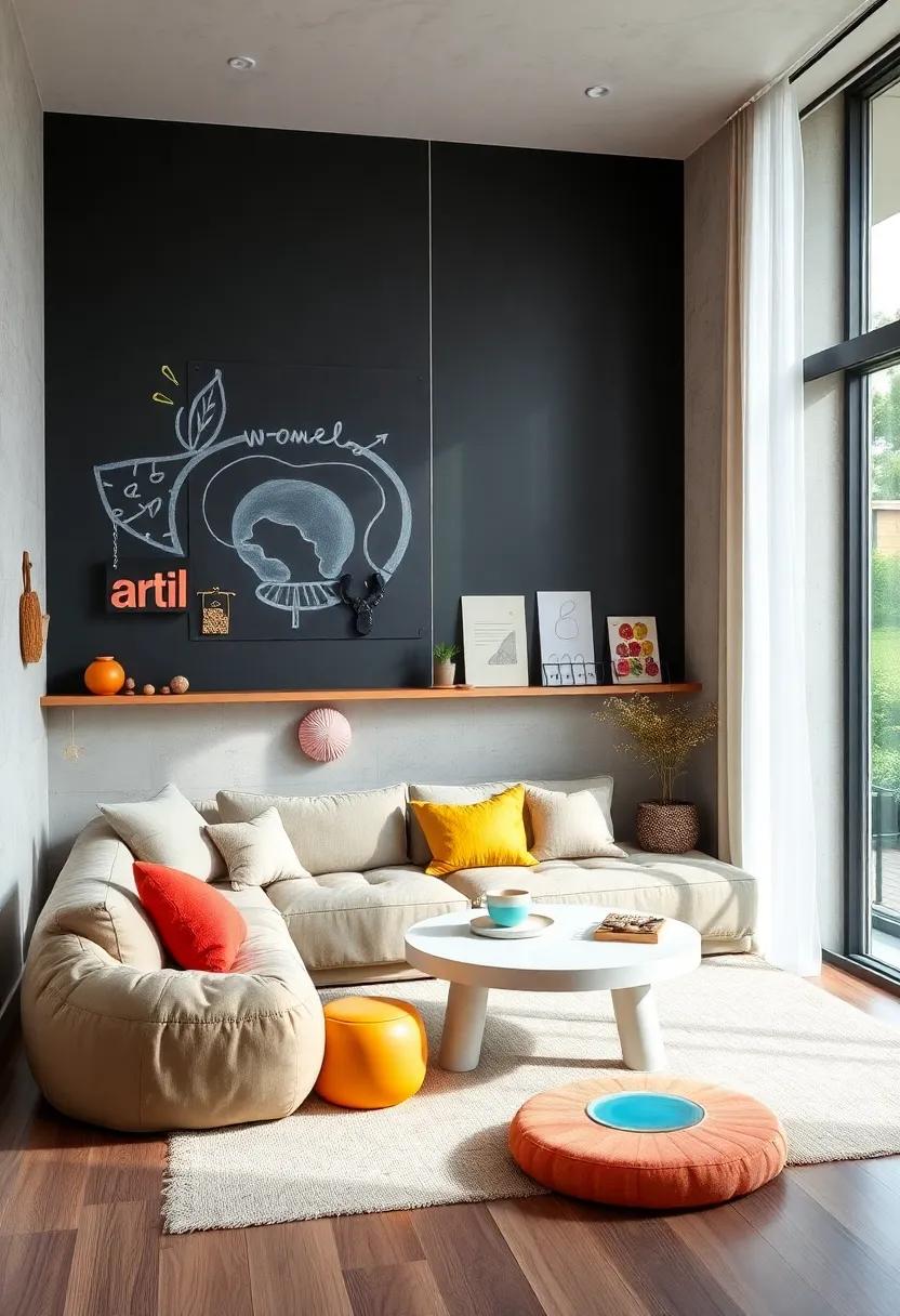 Walls Adorned with Interactive Chalkboard, Magnetic Panels, and Art Display Areas for Creativity