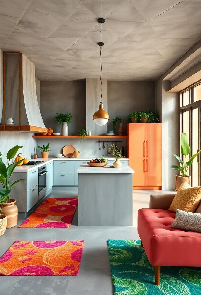 Brightly Colored Kitchen Rugs Infusing Texture and Tropical Personality into the Space