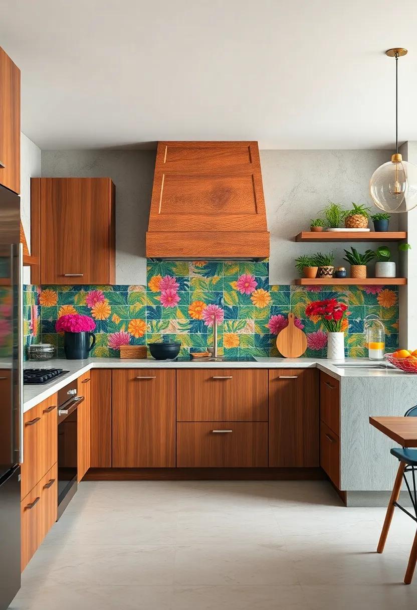 Colorful Tile Backsplash Featuring Exotic Patterns for a Tropical Kitchen Statement