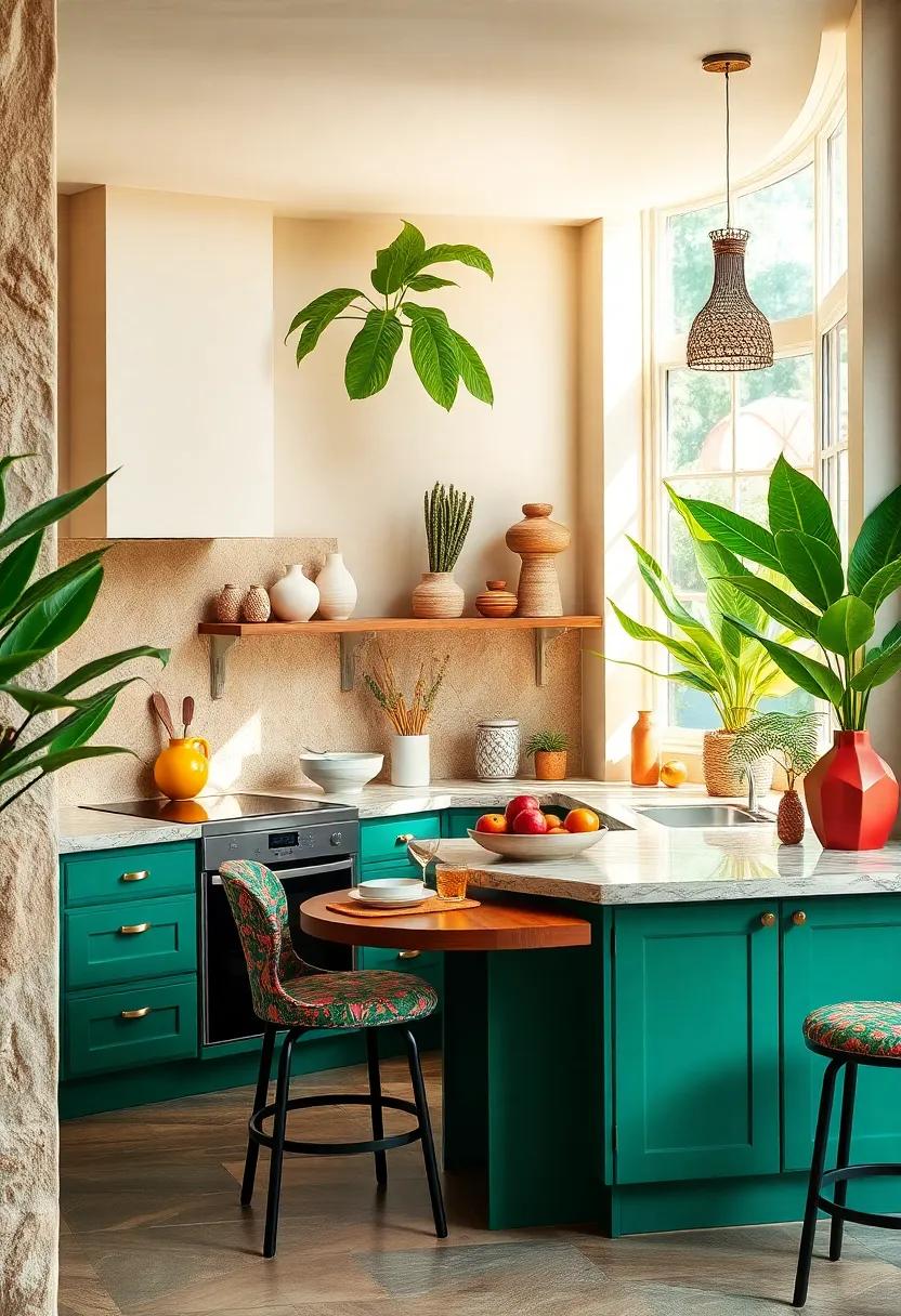 Sun-Drenched Breakfast Nooks Featuring Bold Tropical Patterns and Lush Greenery