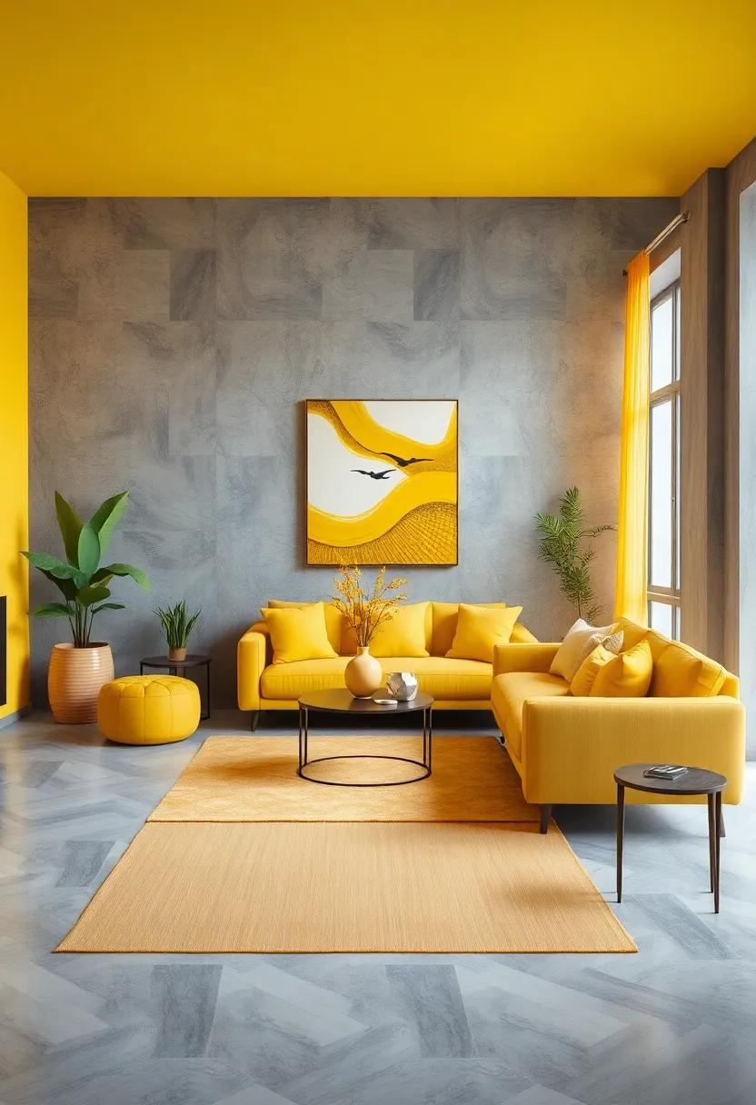 Balancing Vibrant Yellow Accents with Subtle Grey Backgrounds for a Cohesive Gender-Neutral Space