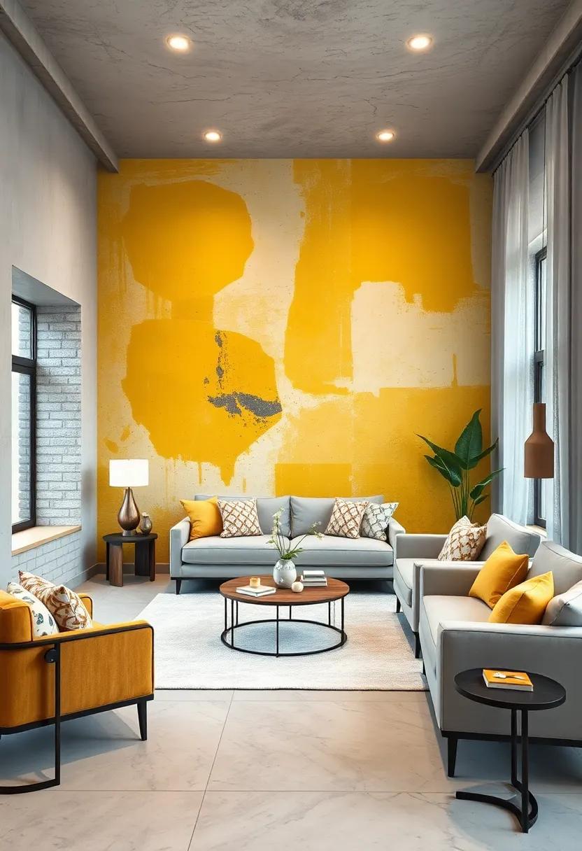 Using Abstract Yellow and Grey Wall Murals to Anchor a Gender-Neutral Room with Artistic Flair