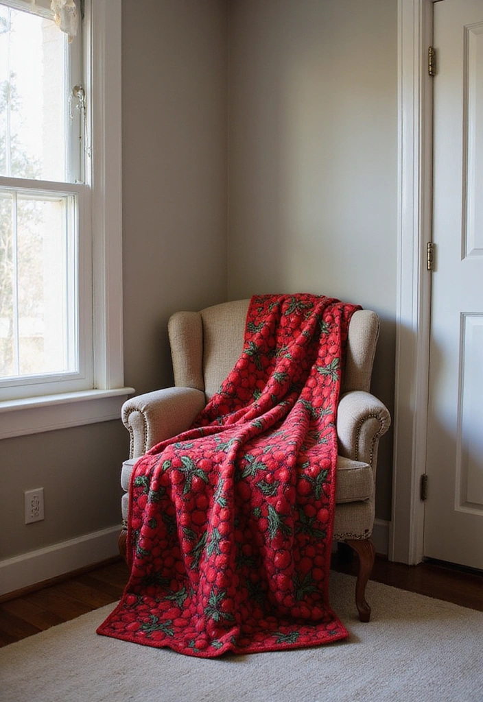 Cherry-Patterned Throw Blanket