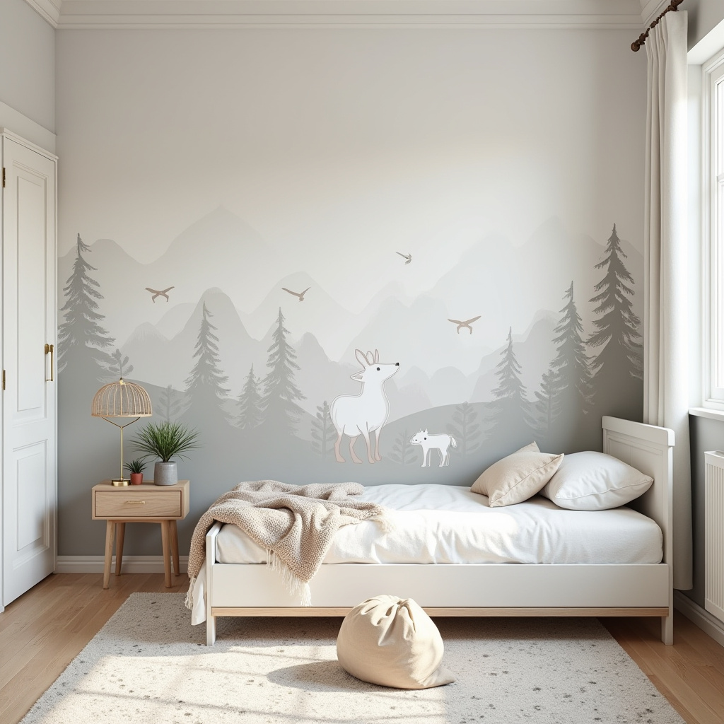 scandinavian woodland accent wall