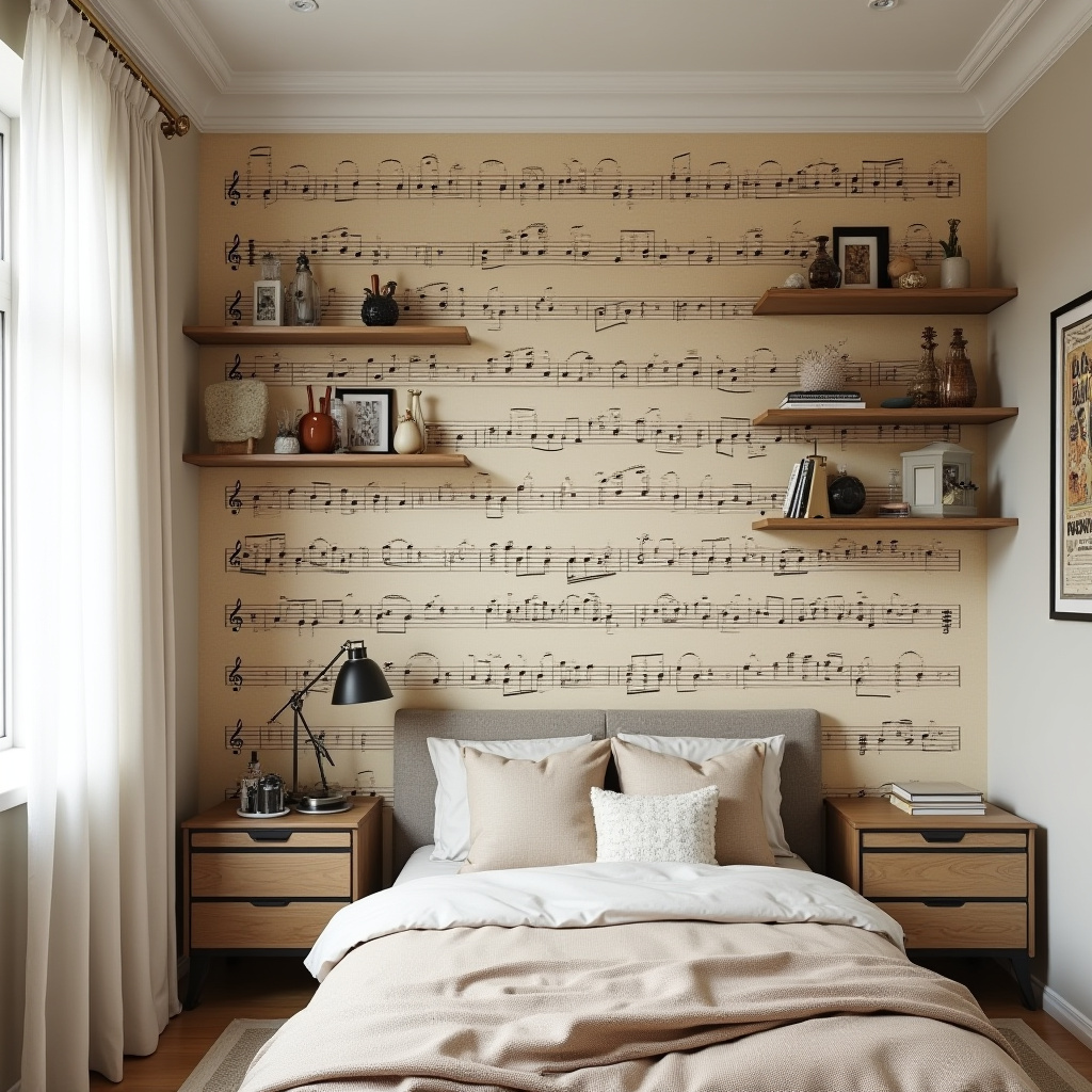 musical-themed accent wall