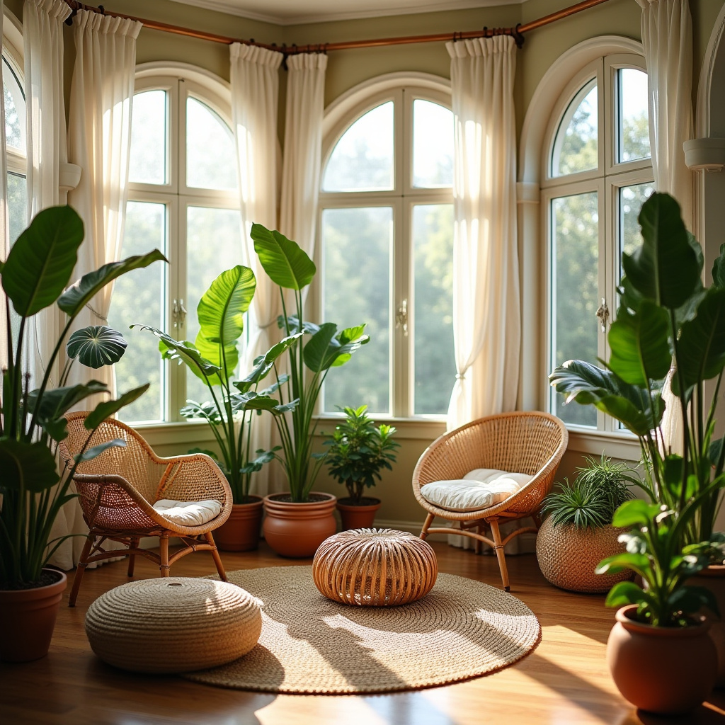 Sunroom with tropical decor