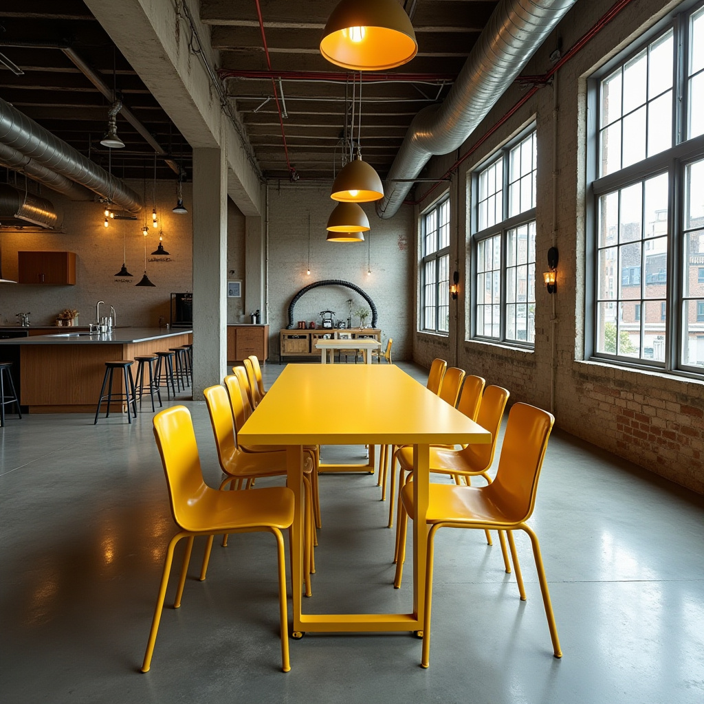 Industrial yellow dining room