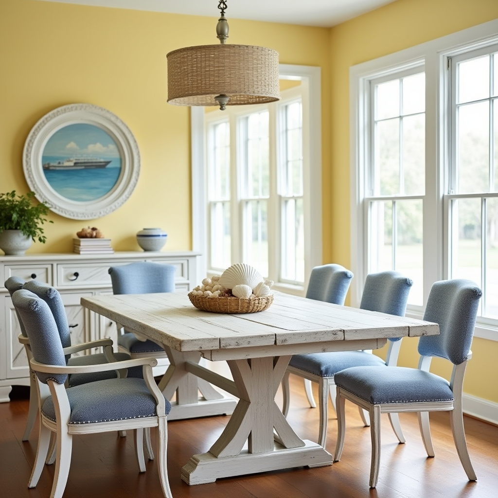 Yellow dining room with nautical decor