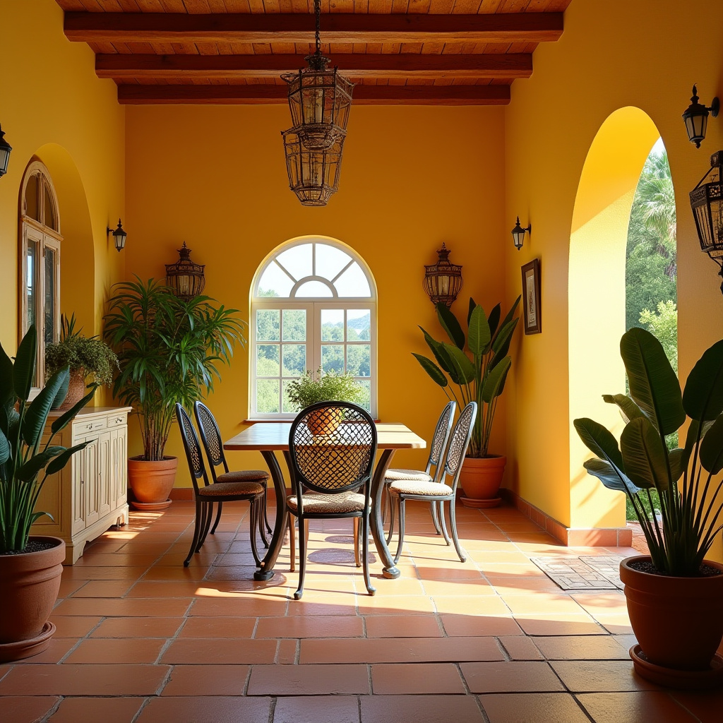 Mediterranean yellow dining room