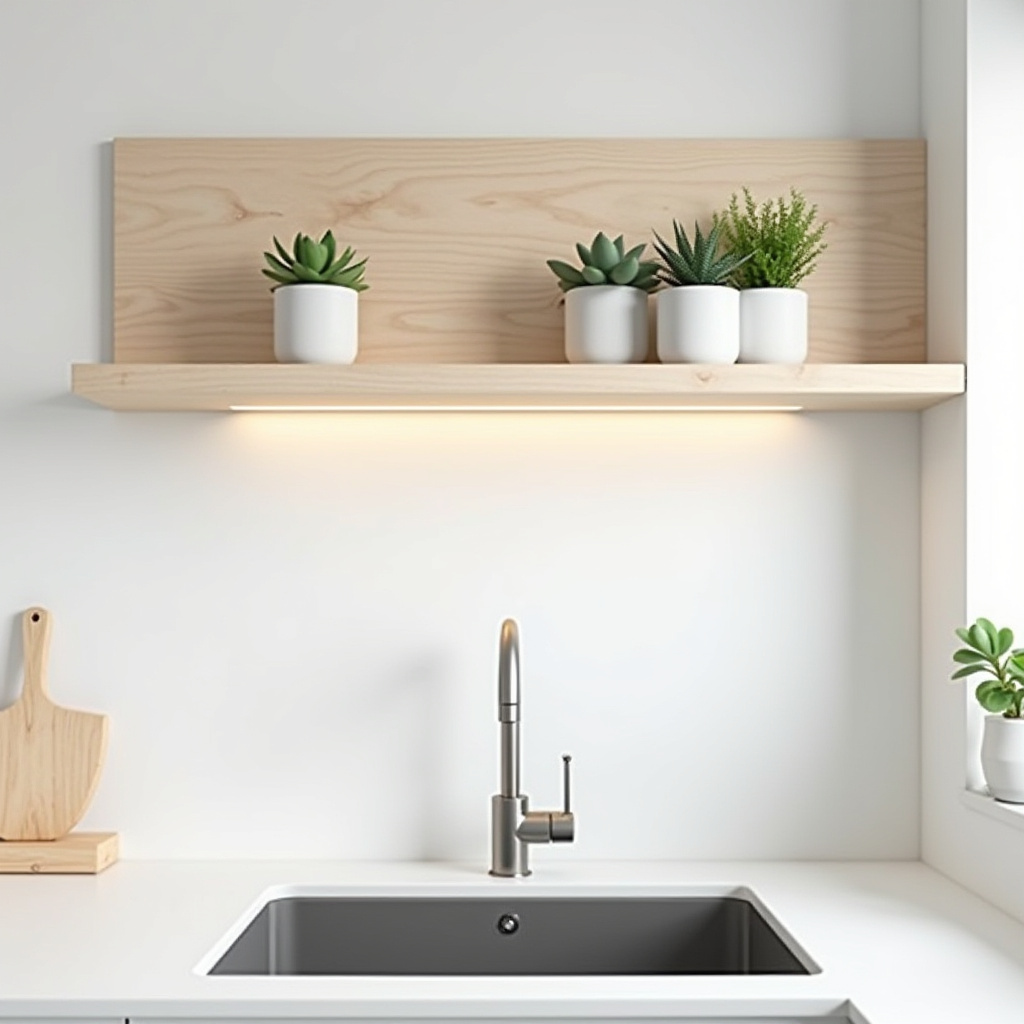 Scandinavian wooden shelf with LED lighting