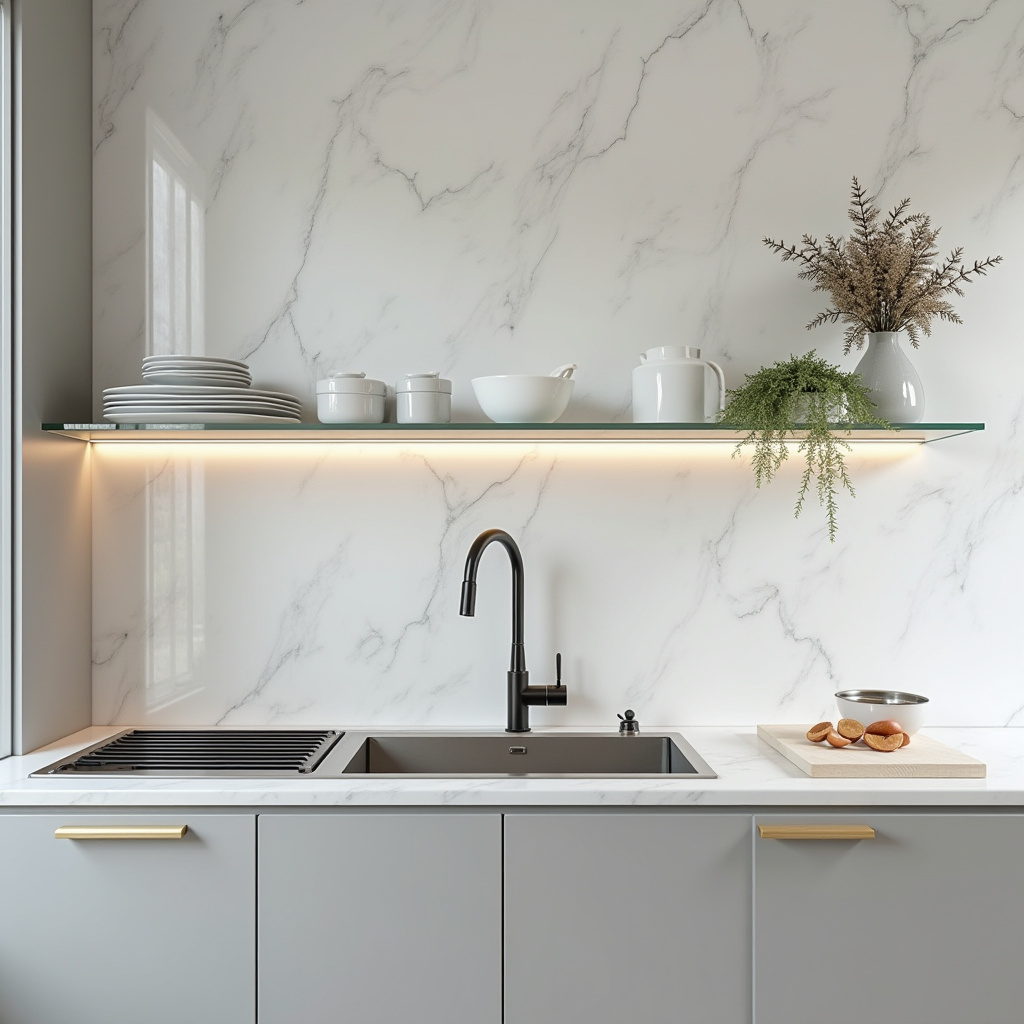 glass and stainless steel floating shelf