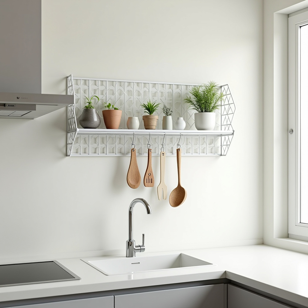 modular white metal grid shelf system