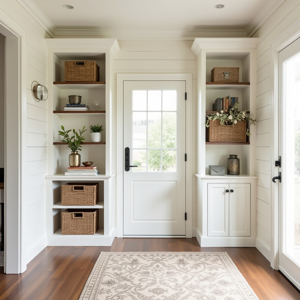 white bookshelf decor farmhouse entryway